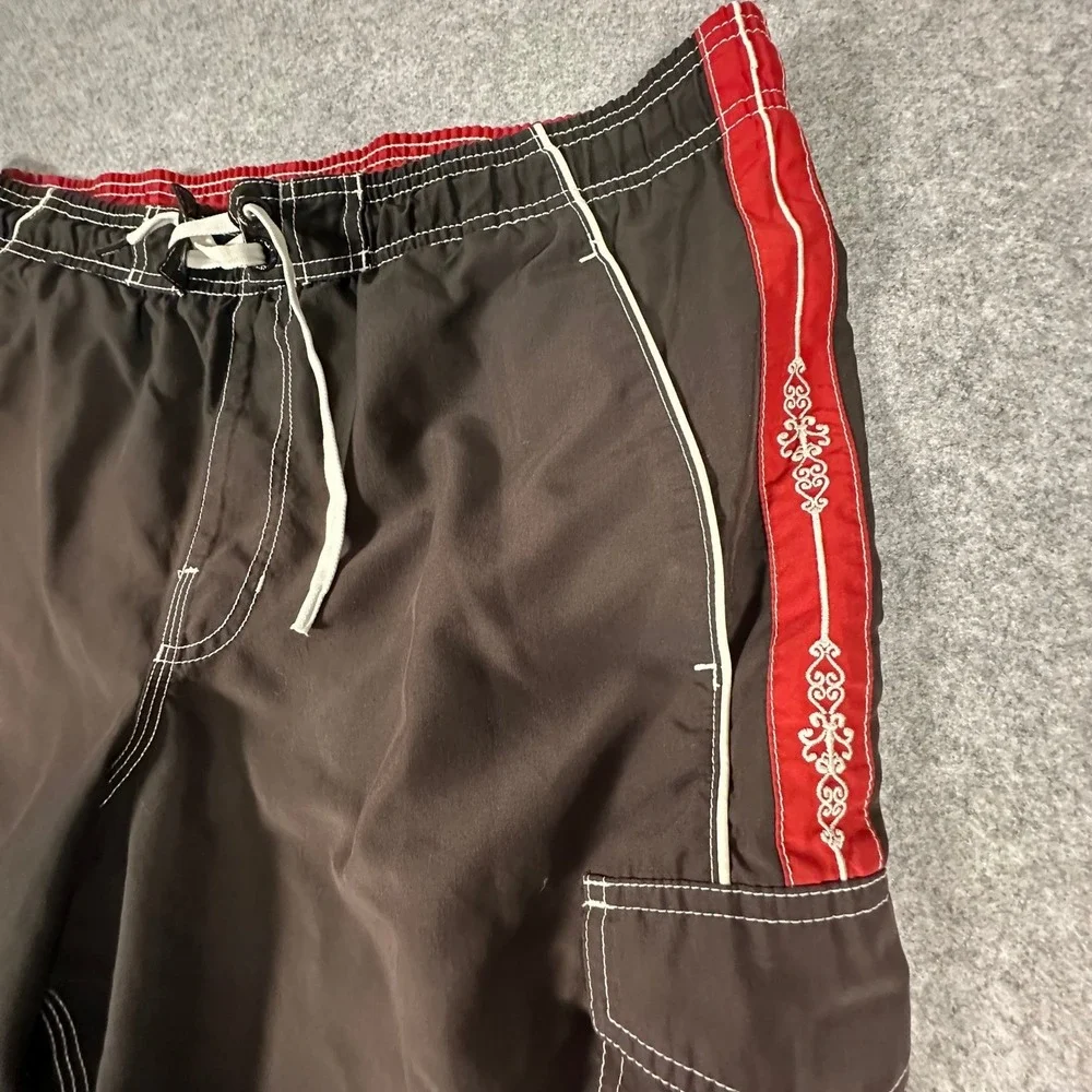 Speedo Board Shorts XL Brown Mens Cargo Pocket Swim Trunks Red Tribal Stripes